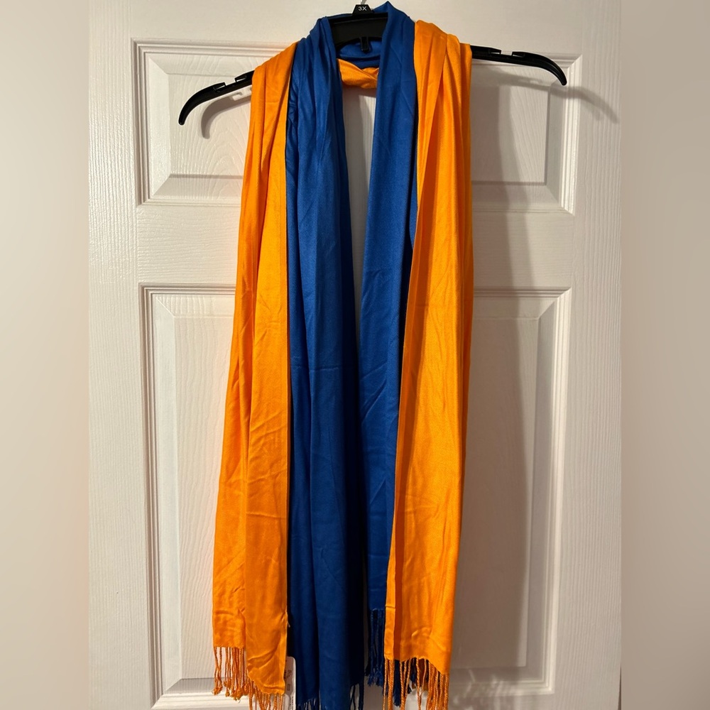 Scarves, rich blue and orange